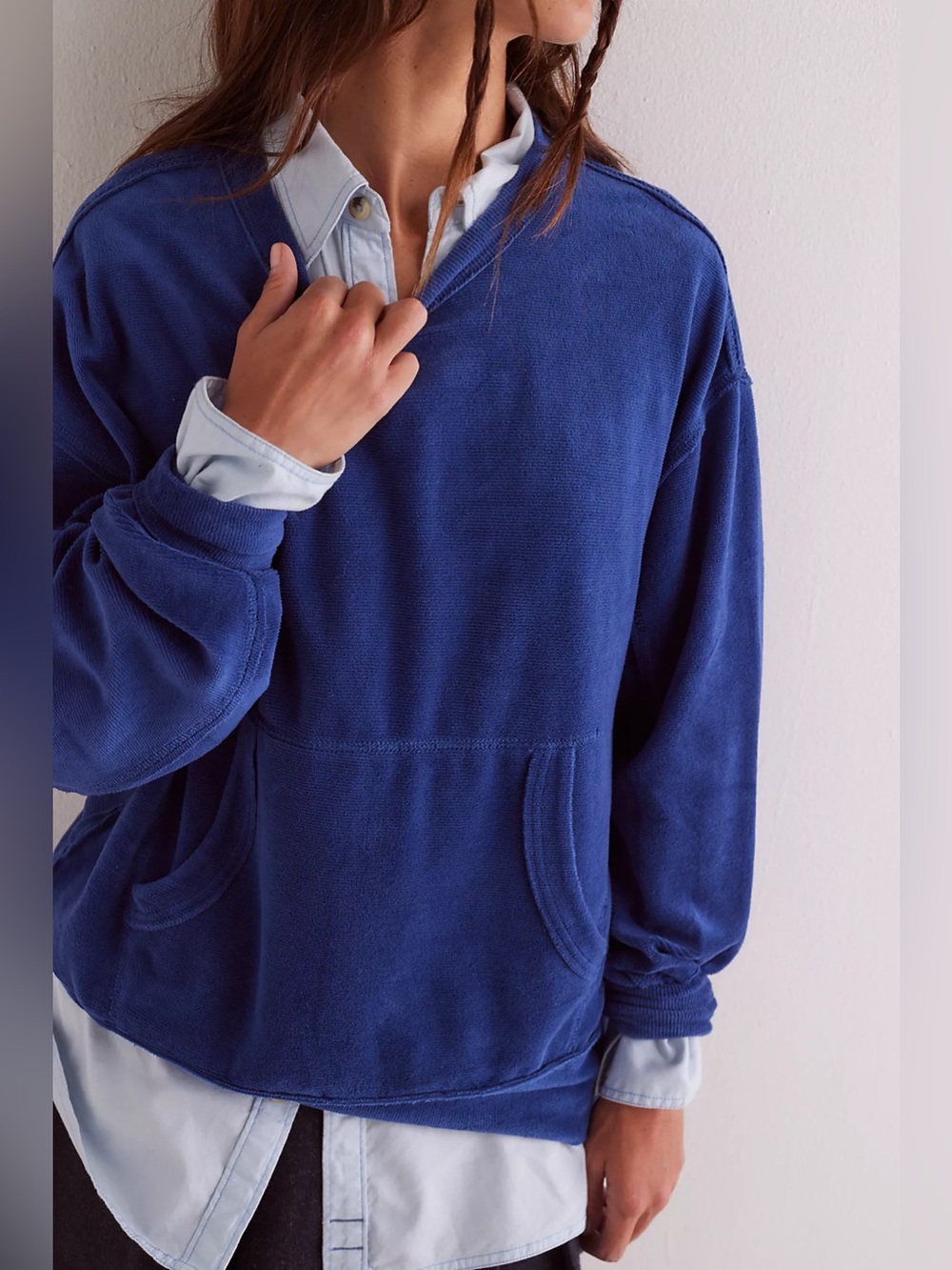 We The Free by Free People Preston Velour Pullover Royal Blue Oversized Medium